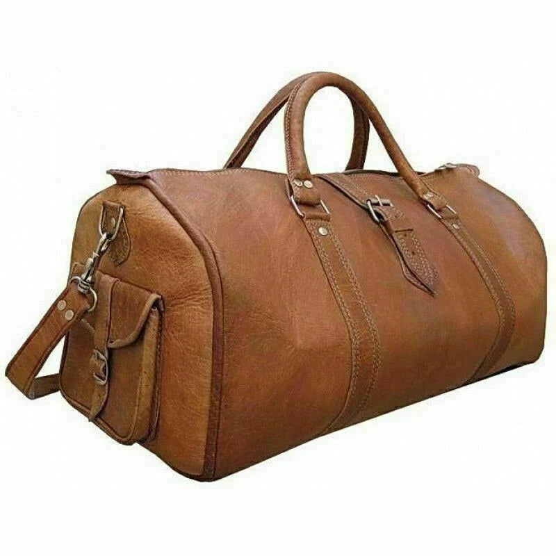 24" Leather Genuine Travel Bag Duffle Gym Men Vintage Luggage Overnight Weekend