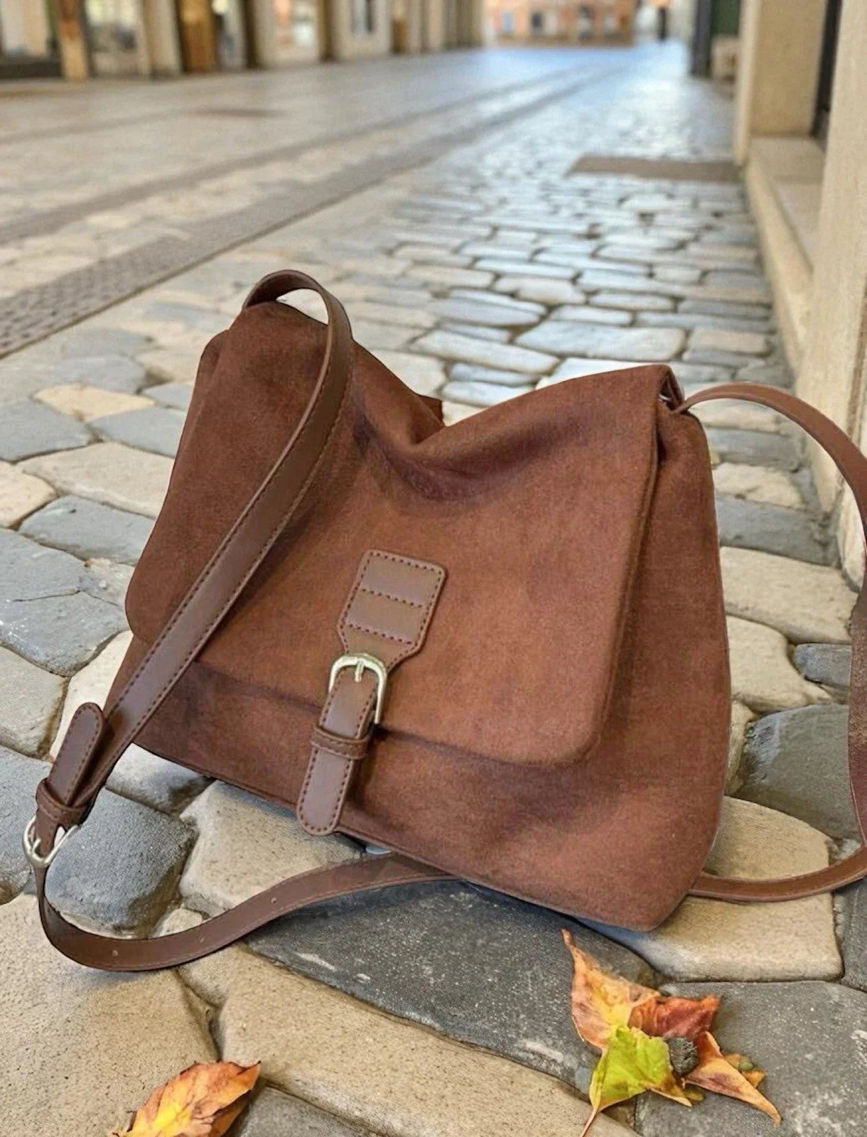 Chocolate Brown Suede Crossbody Bag Fall Premium Runway Style Vintage Style New